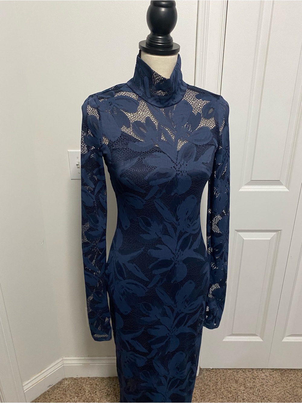 AFRM Navy Floral Lace Long Sleeve Maxi Dress - Picture 3 of 9